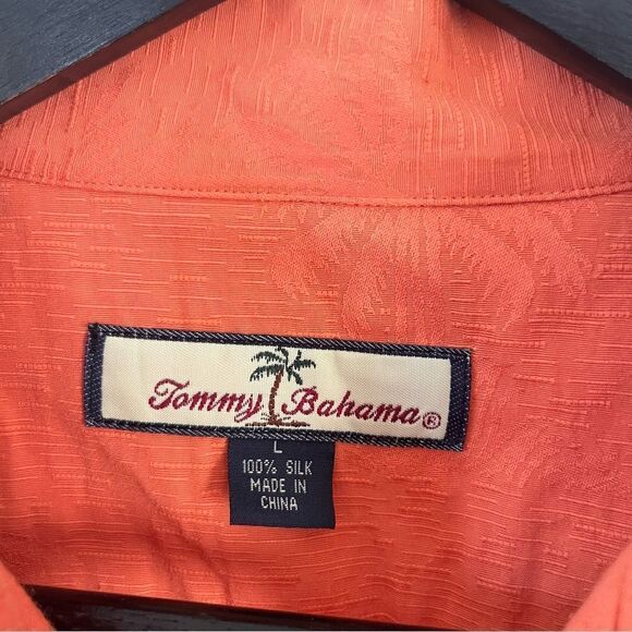 Rare Tommy Bahama Orange Silk Embroidered Back Short Sleeve Button Down Shirt - Picture 7 of 8